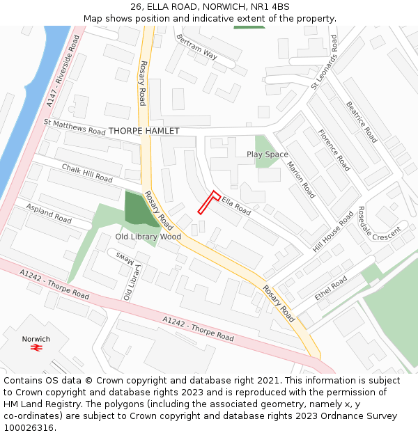 26, ELLA ROAD, NORWICH, NR1 4BS: Location map and indicative extent of plot