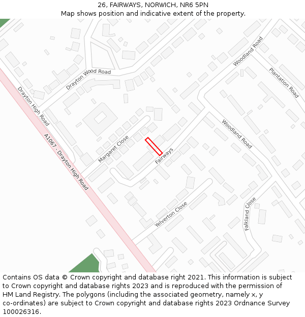 26, FAIRWAYS, NORWICH, NR6 5PN: Location map and indicative extent of plot
