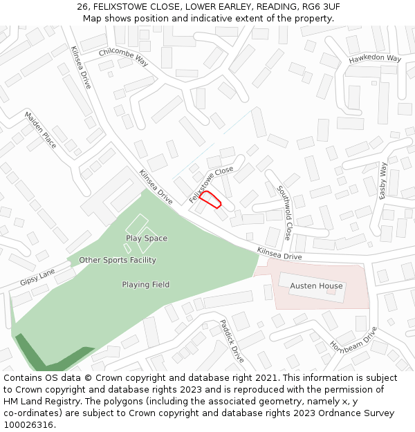 26, FELIXSTOWE CLOSE, LOWER EARLEY, READING, RG6 3UF: Location map and indicative extent of plot
