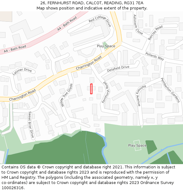 26, FERNHURST ROAD, CALCOT, READING, RG31 7EA: Location map and indicative extent of plot