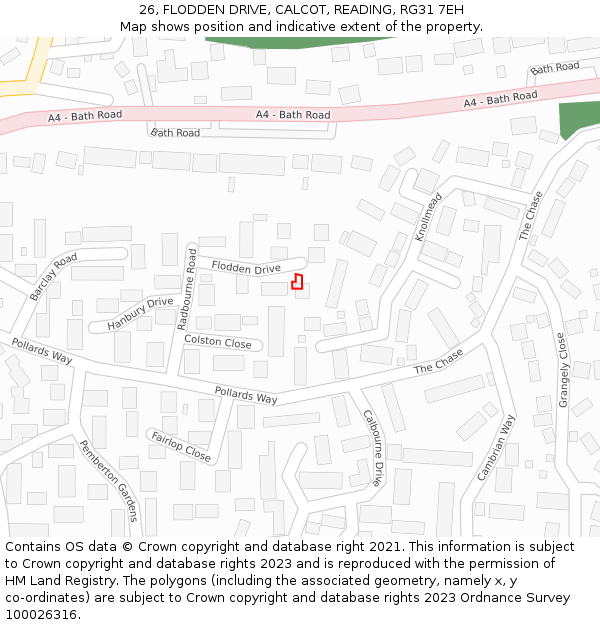 26, FLODDEN DRIVE, CALCOT, READING, RG31 7EH: Location map and indicative extent of plot