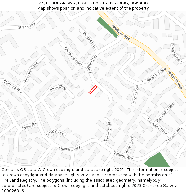 26, FORDHAM WAY, LOWER EARLEY, READING, RG6 4BD: Location map and indicative extent of plot