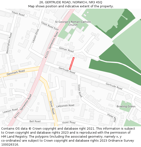 26, GERTRUDE ROAD, NORWICH, NR3 4SQ: Location map and indicative extent of plot