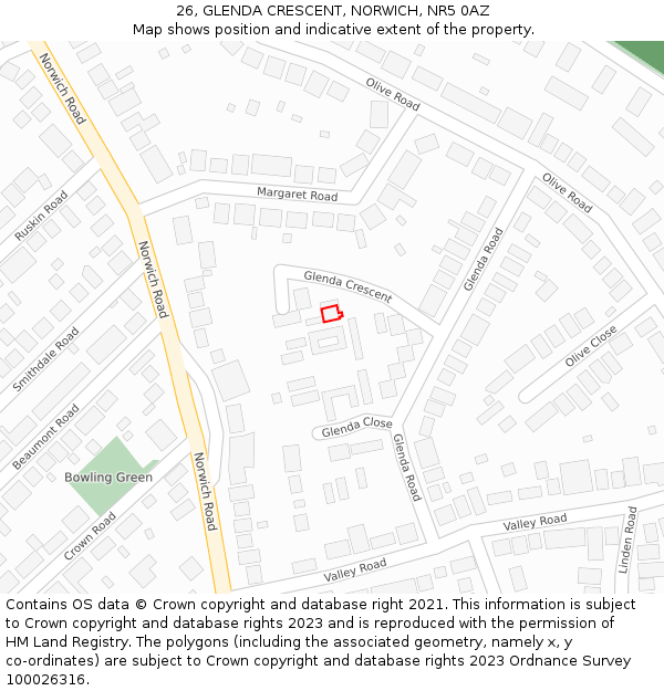 26, GLENDA CRESCENT, NORWICH, NR5 0AZ: Location map and indicative extent of plot