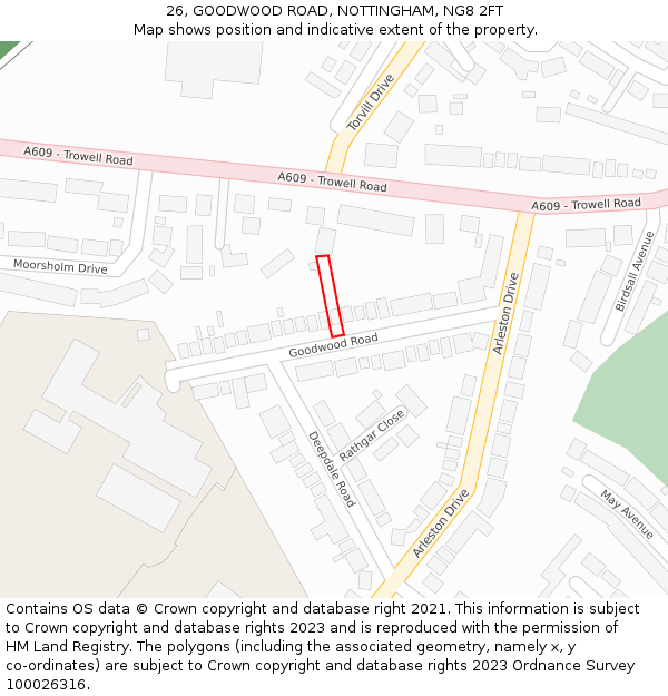 26, GOODWOOD ROAD, NOTTINGHAM, NG8 2FT: Location map and indicative extent of plot
