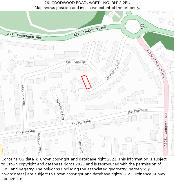 26, GOODWOOD ROAD, WORTHING, BN13 2RU: Location map and indicative extent of plot