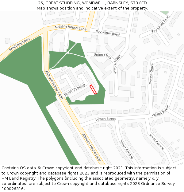 26, GREAT STUBBING, WOMBWELL, BARNSLEY, S73 8FD: Location map and indicative extent of plot