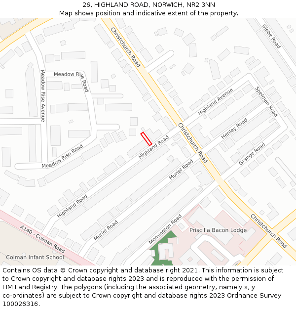 26, HIGHLAND ROAD, NORWICH, NR2 3NN: Location map and indicative extent of plot