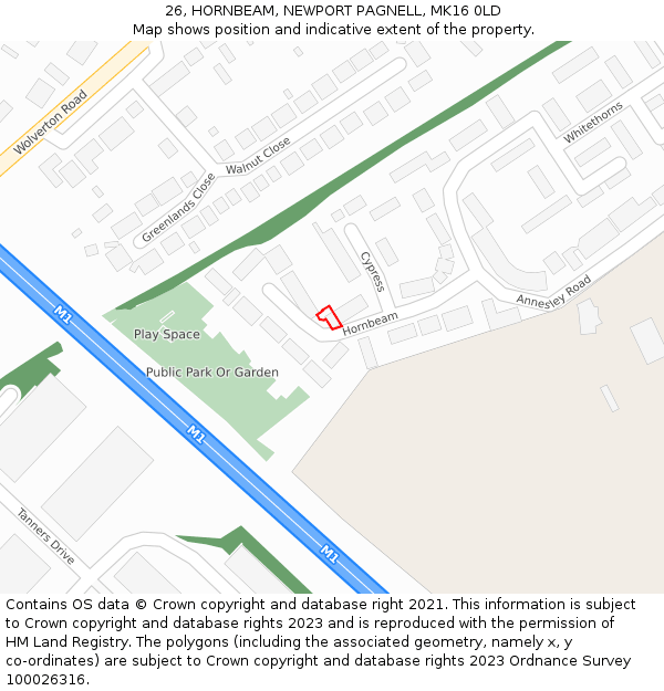26, HORNBEAM, NEWPORT PAGNELL, MK16 0LD: Location map and indicative extent of plot