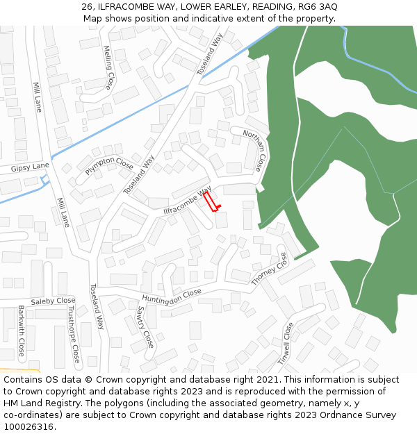 26, ILFRACOMBE WAY, LOWER EARLEY, READING, RG6 3AQ: Location map and indicative extent of plot