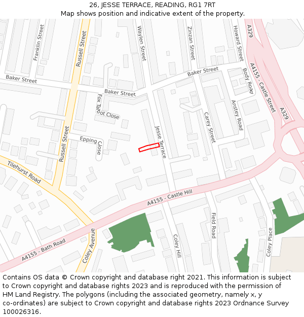 26, JESSE TERRACE, READING, RG1 7RT: Location map and indicative extent of plot