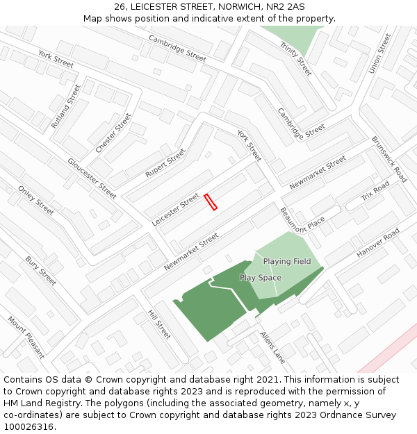 26, LEICESTER STREET, NORWICH, NR2 2AS: Location map and indicative extent of plot