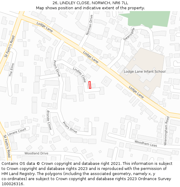 26, LINDLEY CLOSE, NORWICH, NR6 7LL: Location map and indicative extent of plot