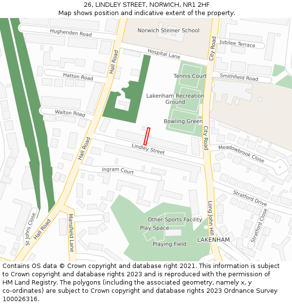 26, LINDLEY STREET, NORWICH, NR1 2HF: Location map and indicative extent of plot