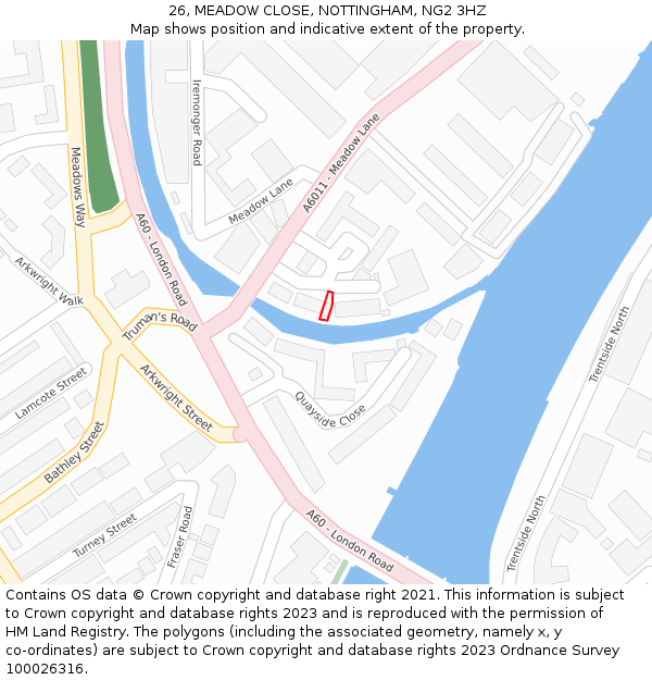 26, MEADOW CLOSE, NOTTINGHAM, NG2 3HZ: Location map and indicative extent of plot
