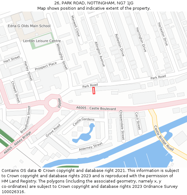 26, PARK ROAD, NOTTINGHAM, NG7 1JG: Location map and indicative extent of plot