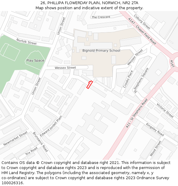 26, PHILLIPA FLOWERDAY PLAIN, NORWICH, NR2 2TA: Location map and indicative extent of plot