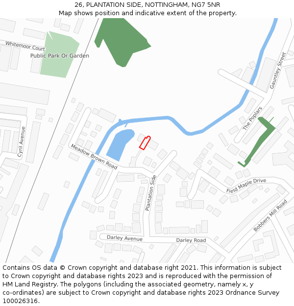 26, PLANTATION SIDE, NOTTINGHAM, NG7 5NR: Location map and indicative extent of plot