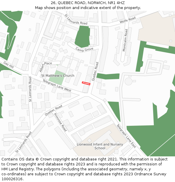 26, QUEBEC ROAD, NORWICH, NR1 4HZ: Location map and indicative extent of plot