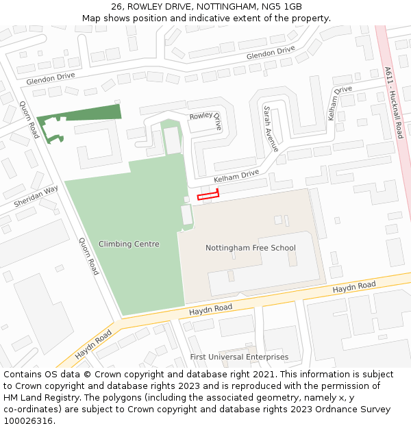 26, ROWLEY DRIVE, NOTTINGHAM, NG5 1GB: Location map and indicative extent of plot