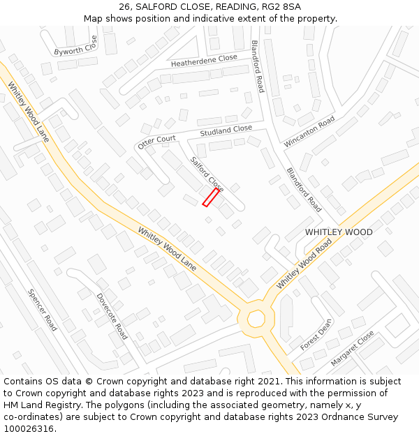 26, SALFORD CLOSE, READING, RG2 8SA: Location map and indicative extent of plot