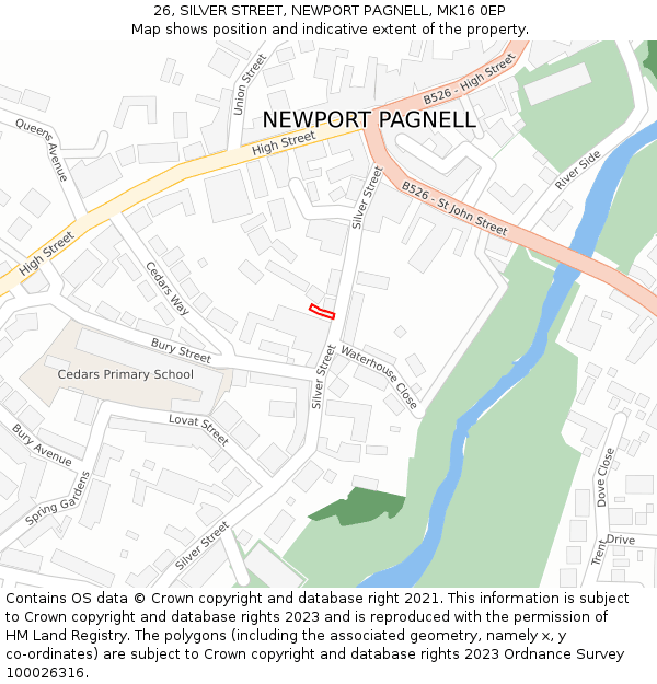 26, SILVER STREET, NEWPORT PAGNELL, MK16 0EP: Location map and indicative extent of plot