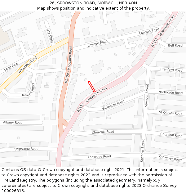26, SPROWSTON ROAD, NORWICH, NR3 4QN: Location map and indicative extent of plot