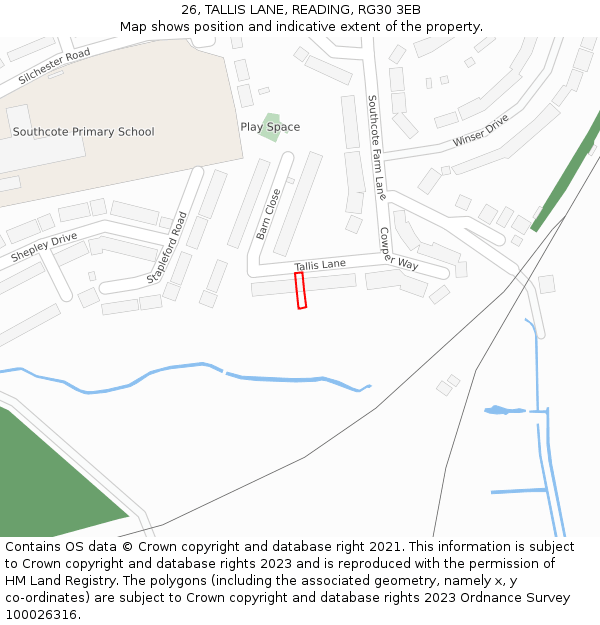 26, TALLIS LANE, READING, RG30 3EB: Location map and indicative extent of plot