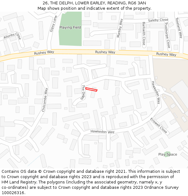 26, THE DELPH, LOWER EARLEY, READING, RG6 3AN: Location map and indicative extent of plot
