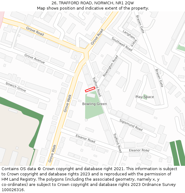 26, TRAFFORD ROAD, NORWICH, NR1 2QW: Location map and indicative extent of plot