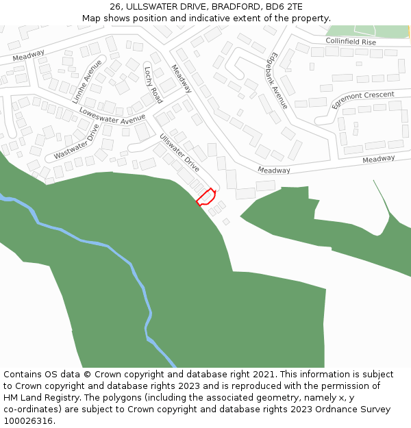 26, ULLSWATER DRIVE, BRADFORD, BD6 2TE: Location map and indicative extent of plot