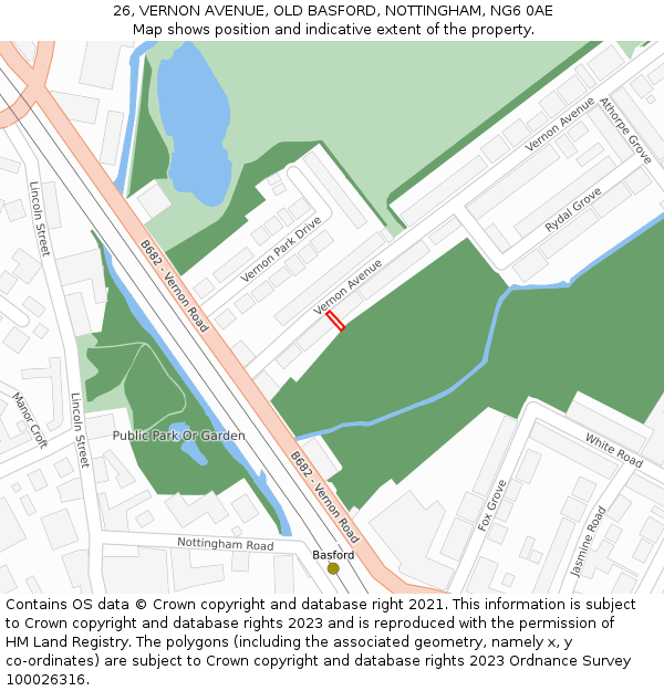 26, VERNON AVENUE, OLD BASFORD, NOTTINGHAM, NG6 0AE: Location map and indicative extent of plot