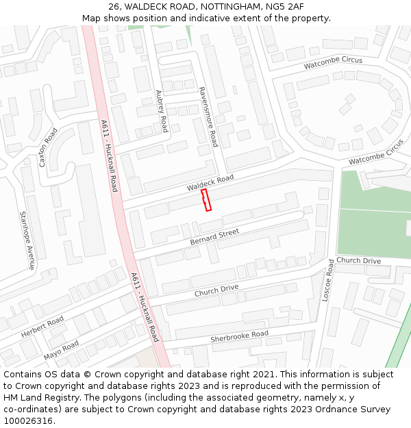 26, WALDECK ROAD, NOTTINGHAM, NG5 2AF: Location map and indicative extent of plot