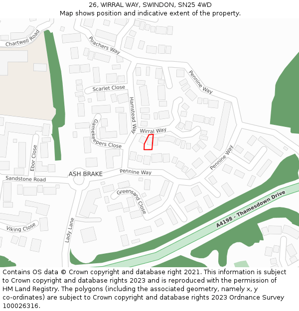 26, WIRRAL WAY, SWINDON, SN25 4WD: Location map and indicative extent of plot