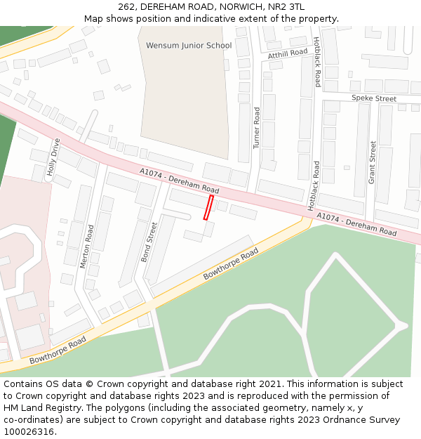 262, DEREHAM ROAD, NORWICH, NR2 3TL: Location map and indicative extent of plot