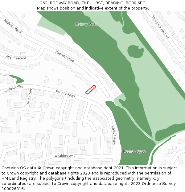 262, RODWAY ROAD, TILEHURST, READING, RG30 6EG: Location map and indicative extent of plot