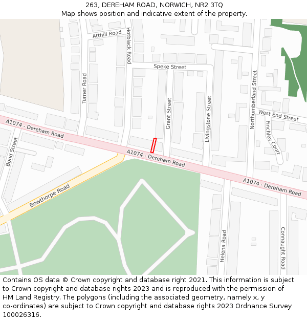 263, DEREHAM ROAD, NORWICH, NR2 3TQ: Location map and indicative extent of plot