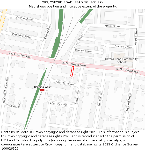 263, OXFORD ROAD, READING, RG1 7PY: Location map and indicative extent of plot