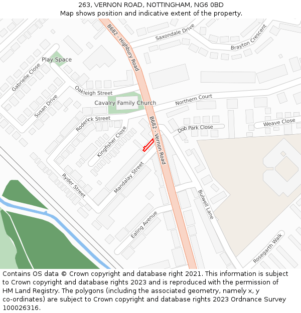 263, VERNON ROAD, NOTTINGHAM, NG6 0BD: Location map and indicative extent of plot