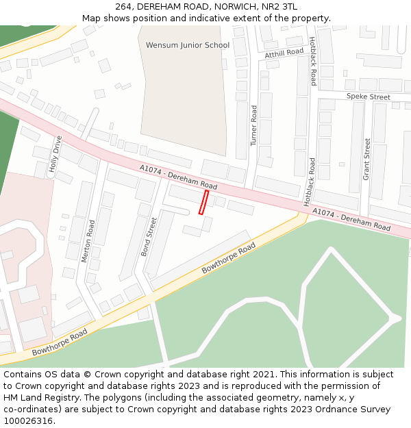 264, DEREHAM ROAD, NORWICH, NR2 3TL: Location map and indicative extent of plot