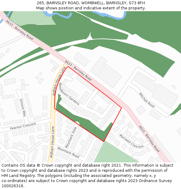 265, BARNSLEY ROAD, WOMBWELL, BARNSLEY, S73 8FH: Location map and indicative extent of plot