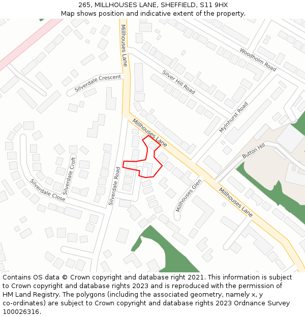 265, MILLHOUSES LANE, SHEFFIELD, S11 9HX: Location map and indicative extent of plot