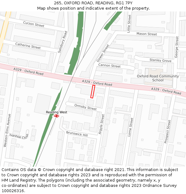 265, OXFORD ROAD, READING, RG1 7PY: Location map and indicative extent of plot