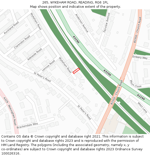 265, WYKEHAM ROAD, READING, RG6 1PL: Location map and indicative extent of plot