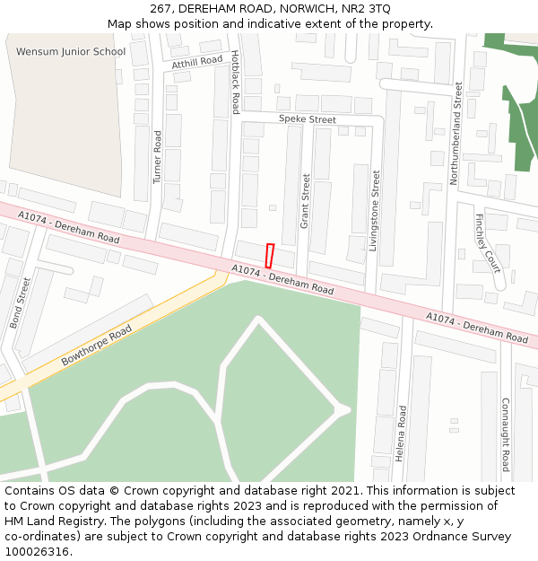 267, DEREHAM ROAD, NORWICH, NR2 3TQ: Location map and indicative extent of plot