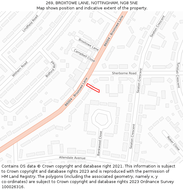 269, BROXTOWE LANE, NOTTINGHAM, NG8 5NE: Location map and indicative extent of plot
