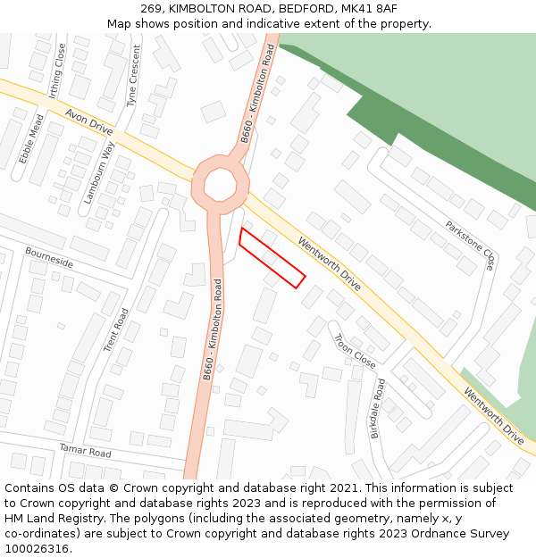 269, KIMBOLTON ROAD, BEDFORD, MK41 8AF: Location map and indicative extent of plot