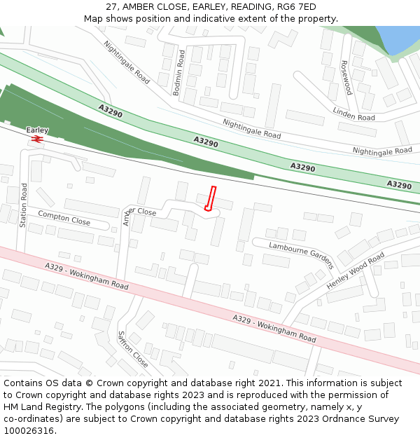 27, AMBER CLOSE, EARLEY, READING, RG6 7ED: Location map and indicative extent of plot