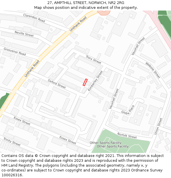27, AMPTHILL STREET, NORWICH, NR2 2RG: Location map and indicative extent of plot