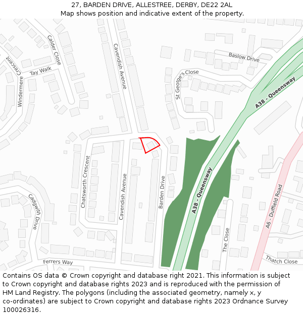 27, BARDEN DRIVE, ALLESTREE, DERBY, DE22 2AL: Location map and indicative extent of plot